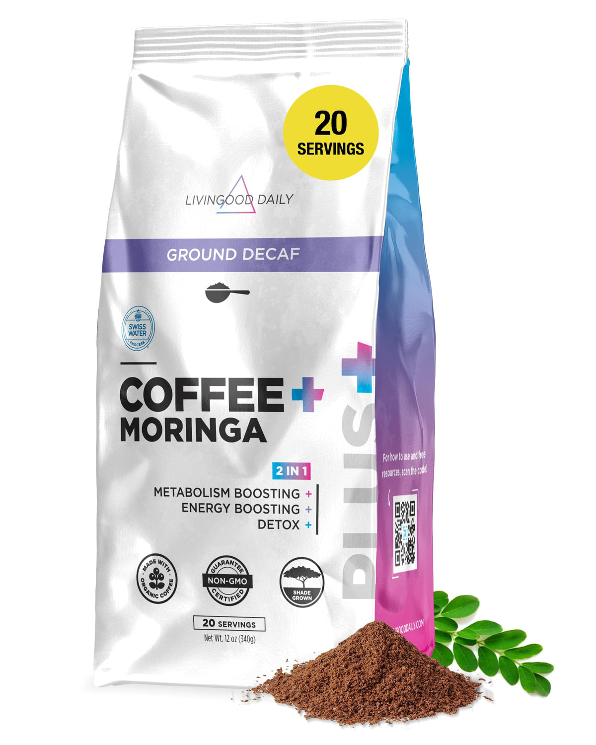 Livingood Daily coffee with moringa bag for a calming morning ritual