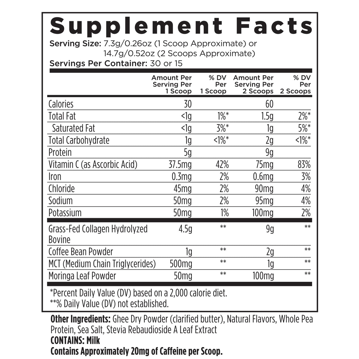 Livingood Daily nutrition panel highlights grass-fed collagen and GMO-free ingredients.