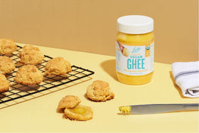 LIVLO Vegan Ghee in pantry storage, shelf-stable convenience.