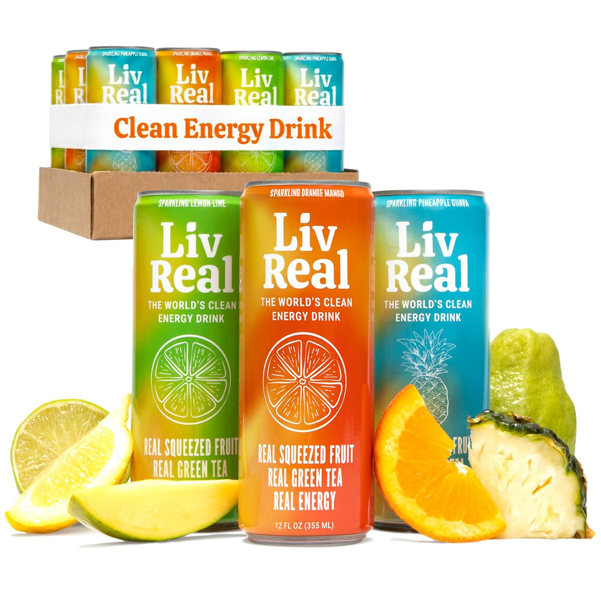 Liv Real Clean Energy Drink can in Orange Mango flavor delivering crisp energy for focus.