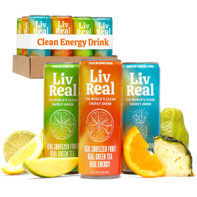 Liv Real Clean Energy Drink can in Orange Mango flavor delivering crisp energy for focus.