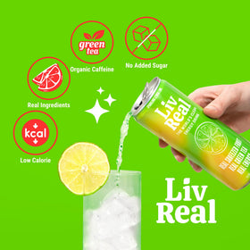 Liv Real poured into a glass with lively fizz for a quick pick-me-up.
