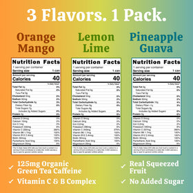 Liv Real Clean Energy Variety Pack on display with three real fruit flavors.