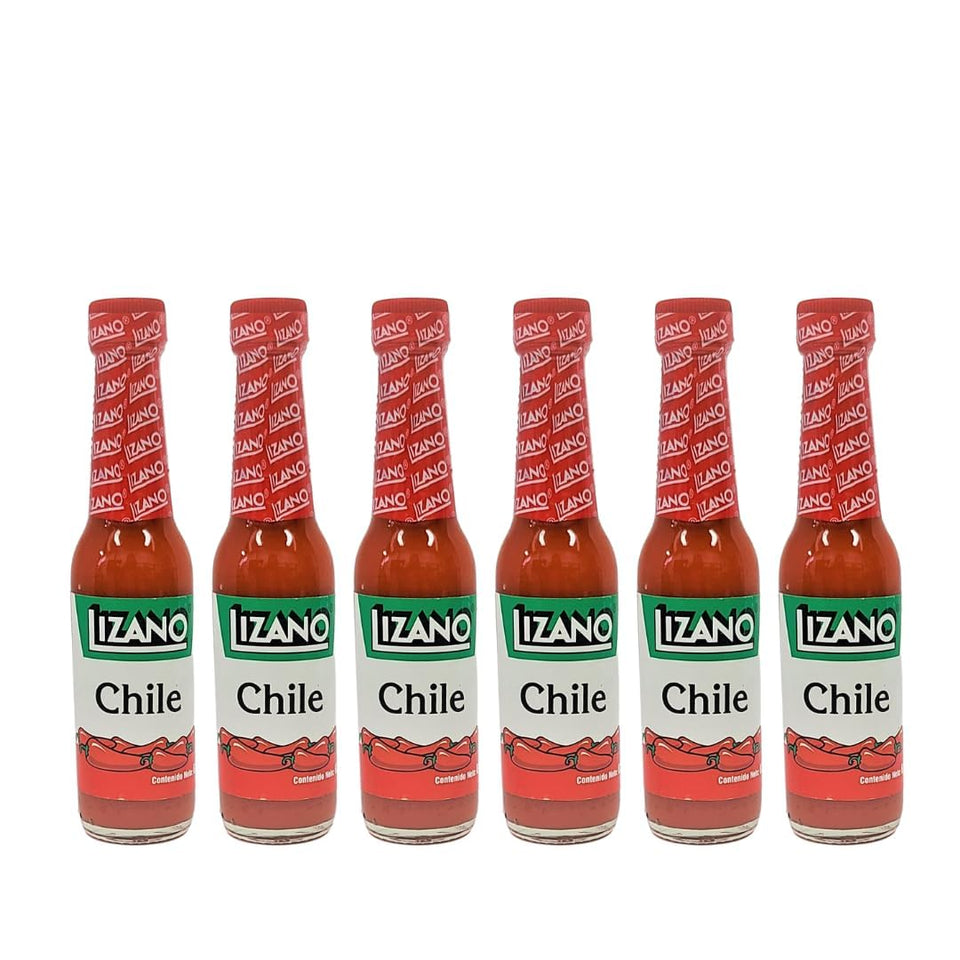 Lizano Chile 64g six-pack, extra spicy sauce bottle close-up—ideal for bold tacos