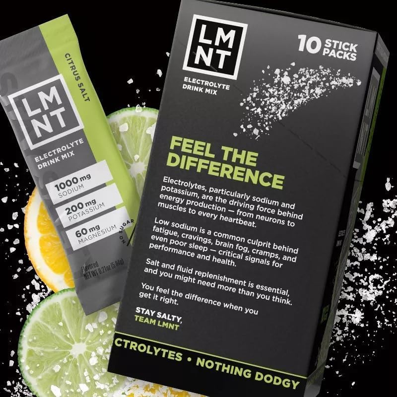 LMNTs Citrus Salt glass with prepared drink after a workout.