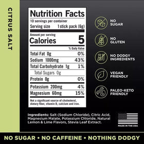 LMNTs Zero-Sugar Citrus Salt sachets for easy, sugar-free electrolyte packets on the move.