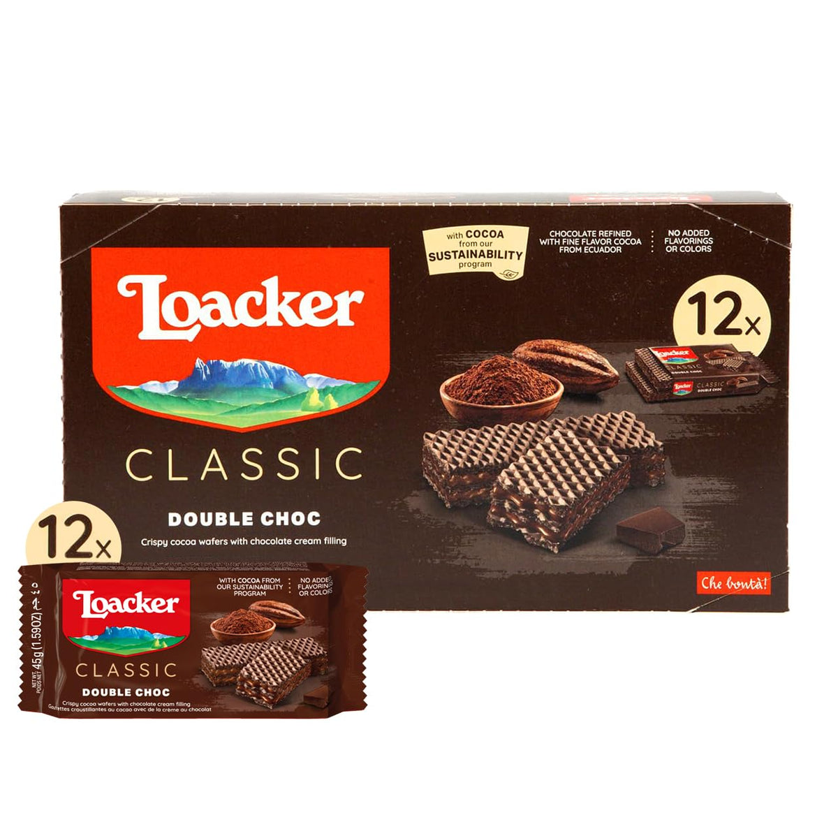 Loacker Classic Double Choc wafers in a box, ideal for sharing