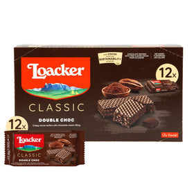 Loacker Classic Double Choc wafers in a box, ideal for sharing
