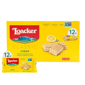 Loacker Classic Lemon wafers multipack: crisp lemon cream layers for quick, on-the-go snacking.