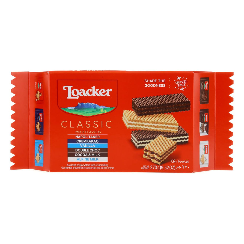 Loacker Classic Wafers Mix packaging ready for on-the-go snacking.