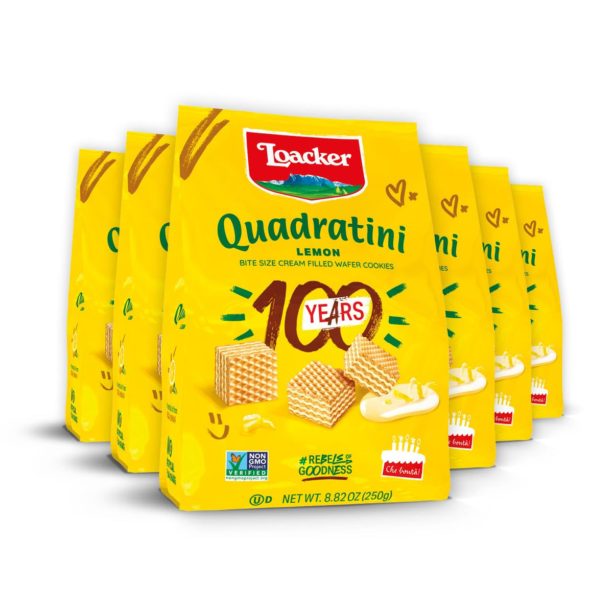Loacker Quadratini Lemon Bites 6-pack—crispy wafers for sharing at events.