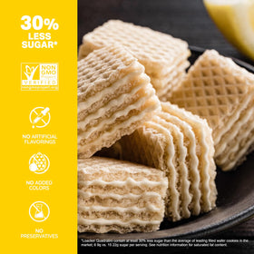 Loacker Quadratini Lemon resealable pouch keeps cookies fresh and crispy.