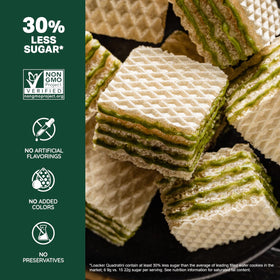Loacker Quadratini Matcha large-pack resealable bag keeps wafers fresh and crispy.