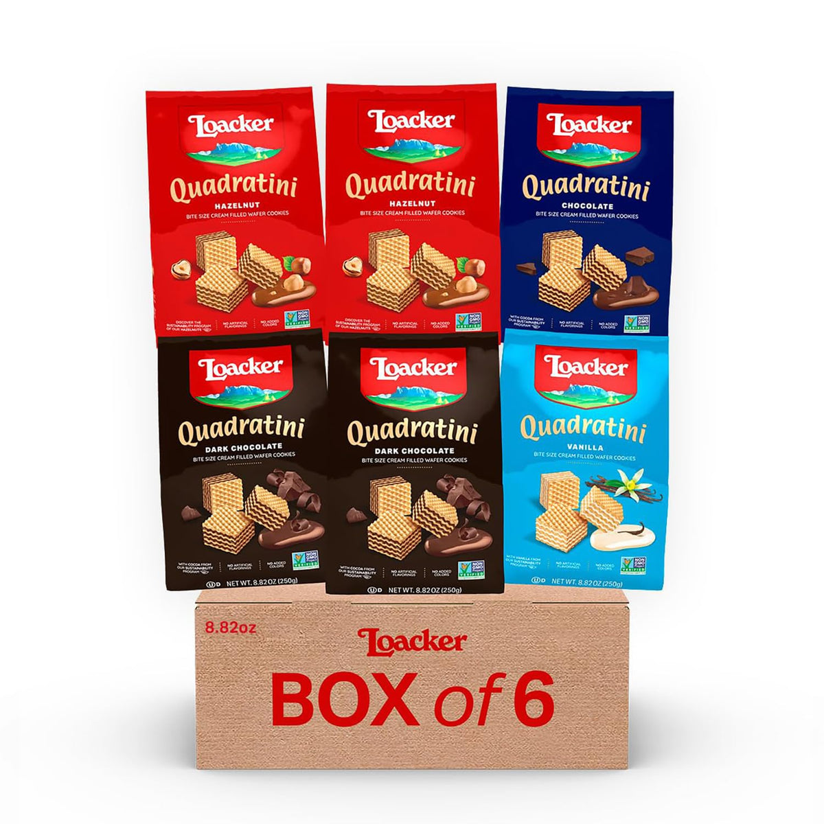 Loacker Quadratini vanilla wafers, light sweetness for a quick treat.