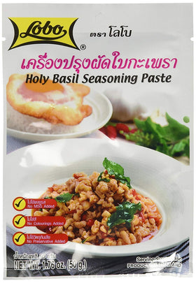 Lobo Thai Holy Basil paste served over noodles for a quick, aromatic meal.