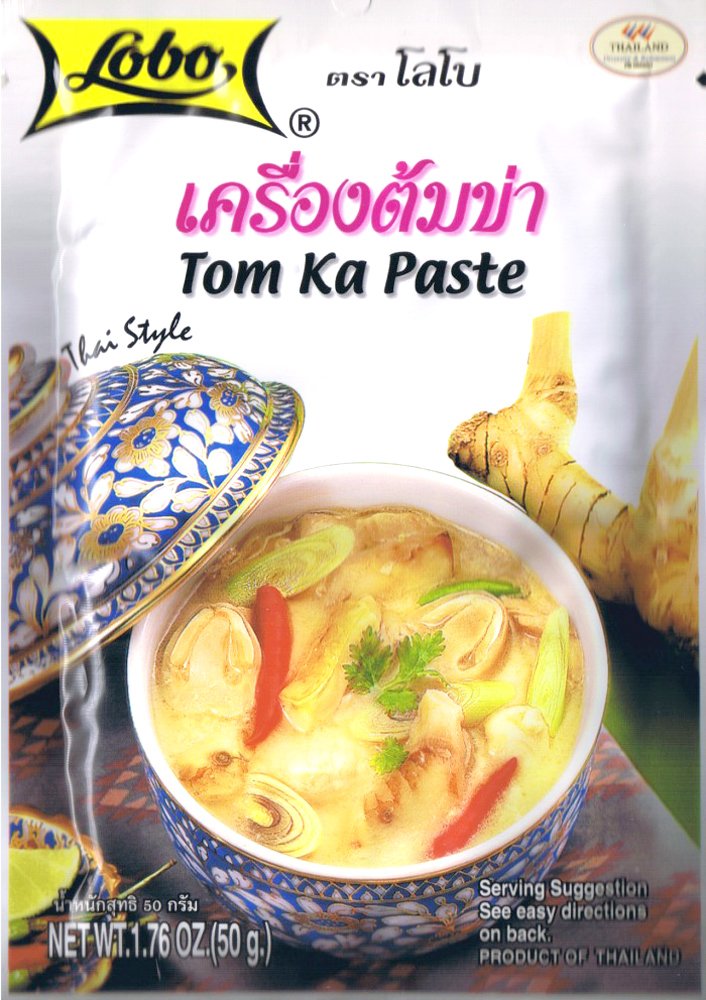 Lobo Tom Ka envelope soup package ready for a quick, spicy coconut chicken meal
