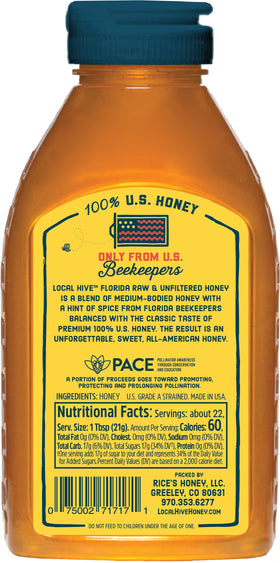 Local Hive Florida Honey bottle pour highlighting smooth texture perfect for drizzle over toast.