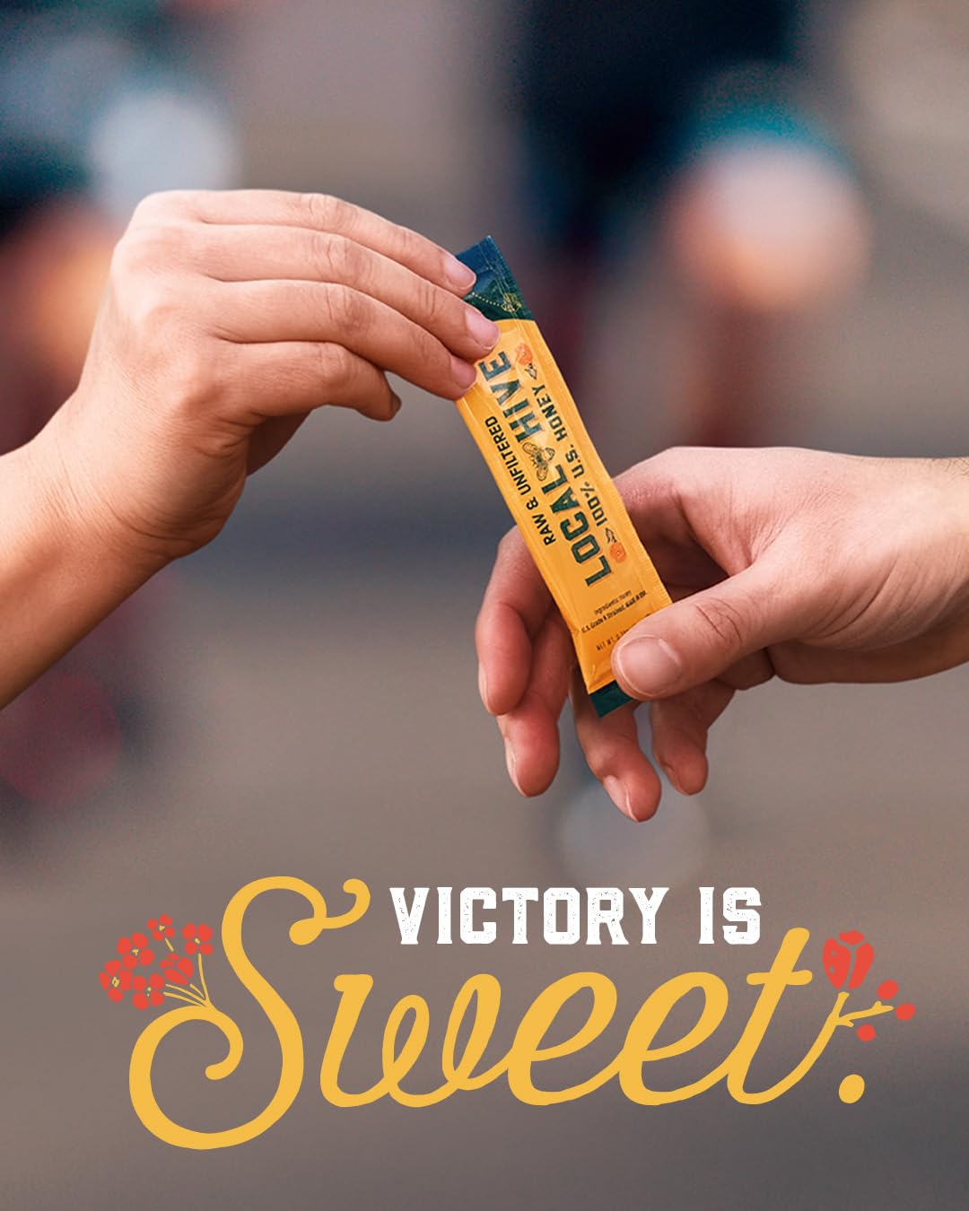 Local Hive Honey Packets Made with US Honey emphasizes quality from American beekeepers.