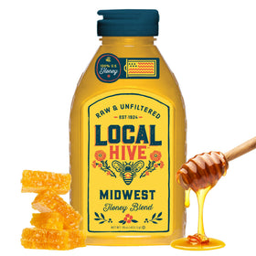 Local Hive Midwest Honey bottle, 100% pure US honey for natural sweetness.