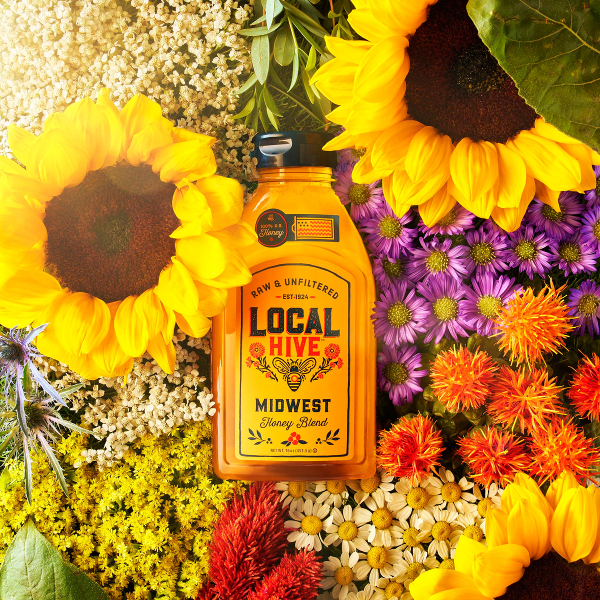 Local Hive Midwest Honey label, Colorado bottled freshness.