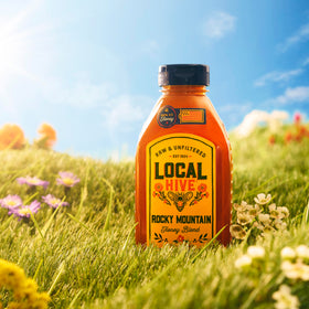 Local Hive Rocky Mountain honey drizzle captures smooth texture perfect on toast.