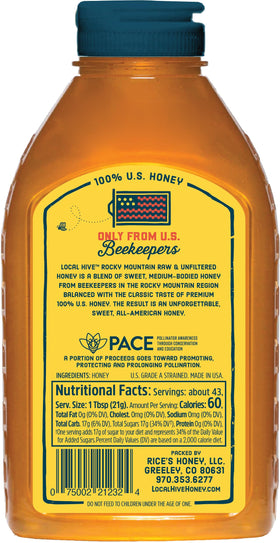 Local Hive Rocky Mountain Honey pour highlights smooth sweetness for tea and toast