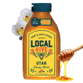 Local Hive Utah Honey bottle close-up showing pure, raw sweetness for everyday use.