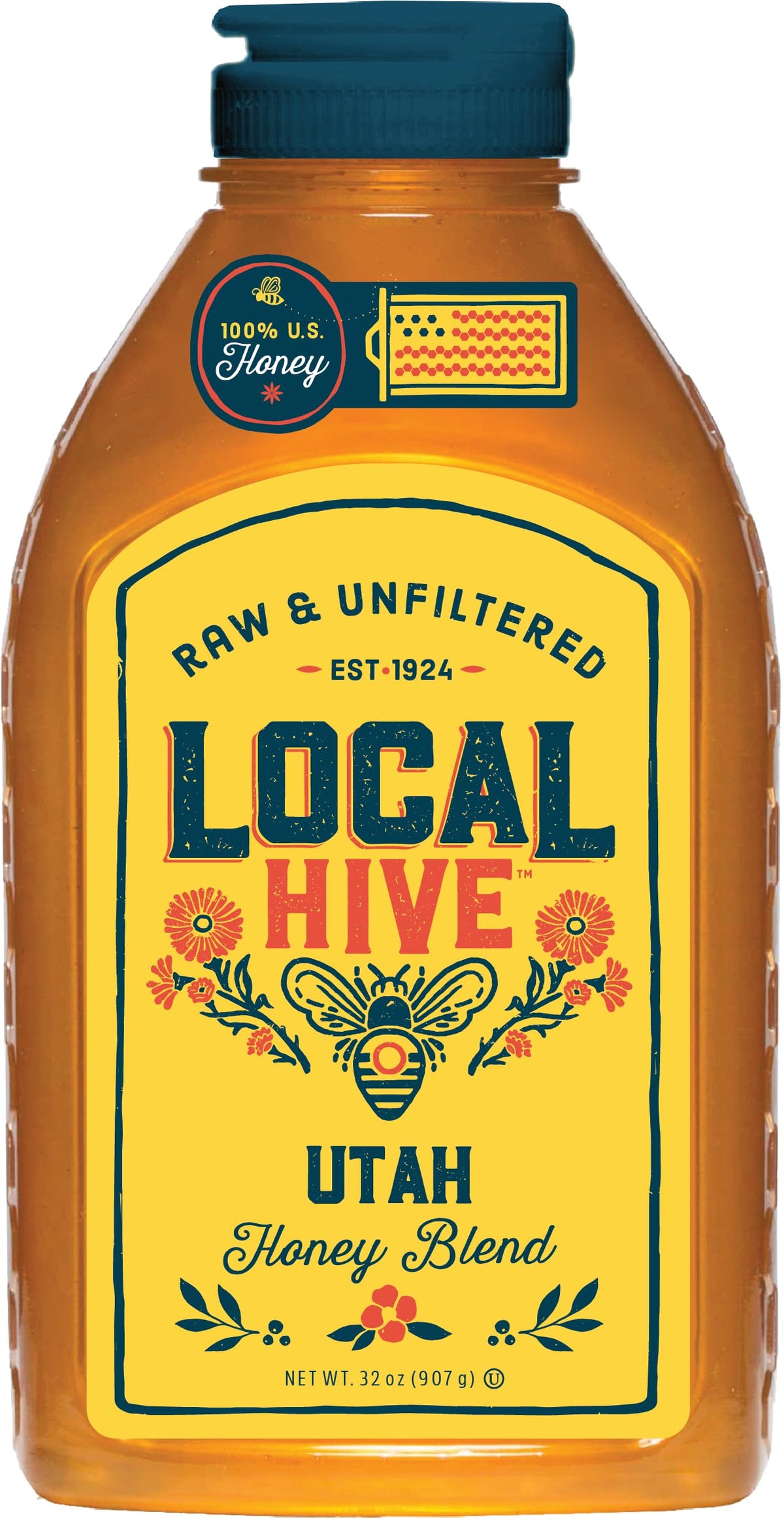 Local Hive Utah Honey jar front view, pure taste from Utah beekeepers for tea.