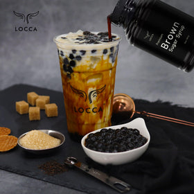 Locca Brown Sugar Syrup coffee latte scene boosts richness and aroma.