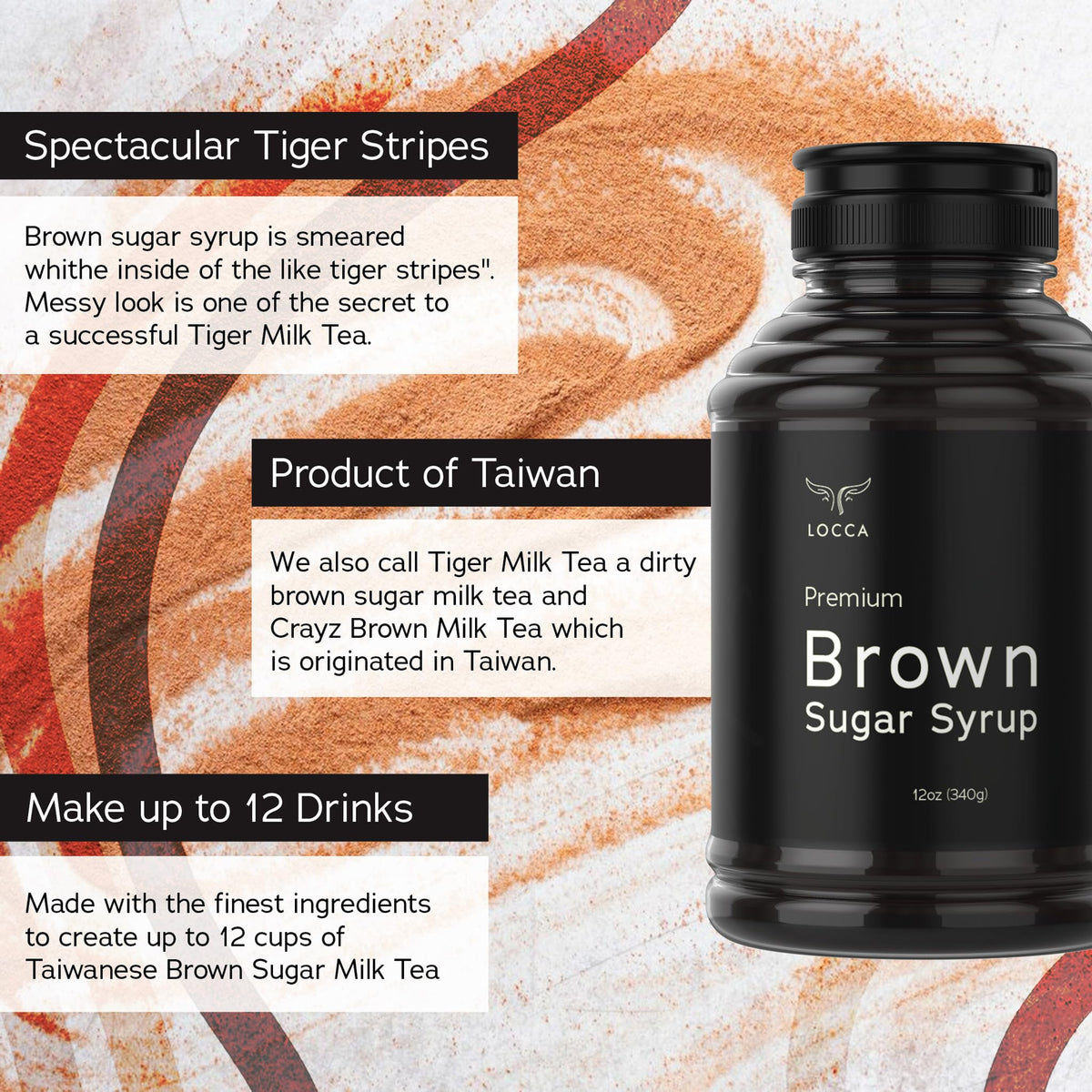 Locca Brown Sugar Syrup milk tea glass showcases creamy sweetness.