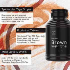 Locca Brown Sugar Syrup milk tea glass showcases creamy sweetness.