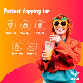 Locca Popping Boba Blueberry delivering classic berry notes in every pop.