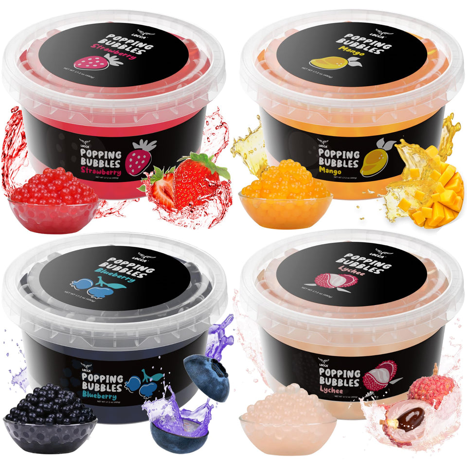 LOCCA Popping Boba Kit strawberry flavor bursting in your tea for a fruity lift.