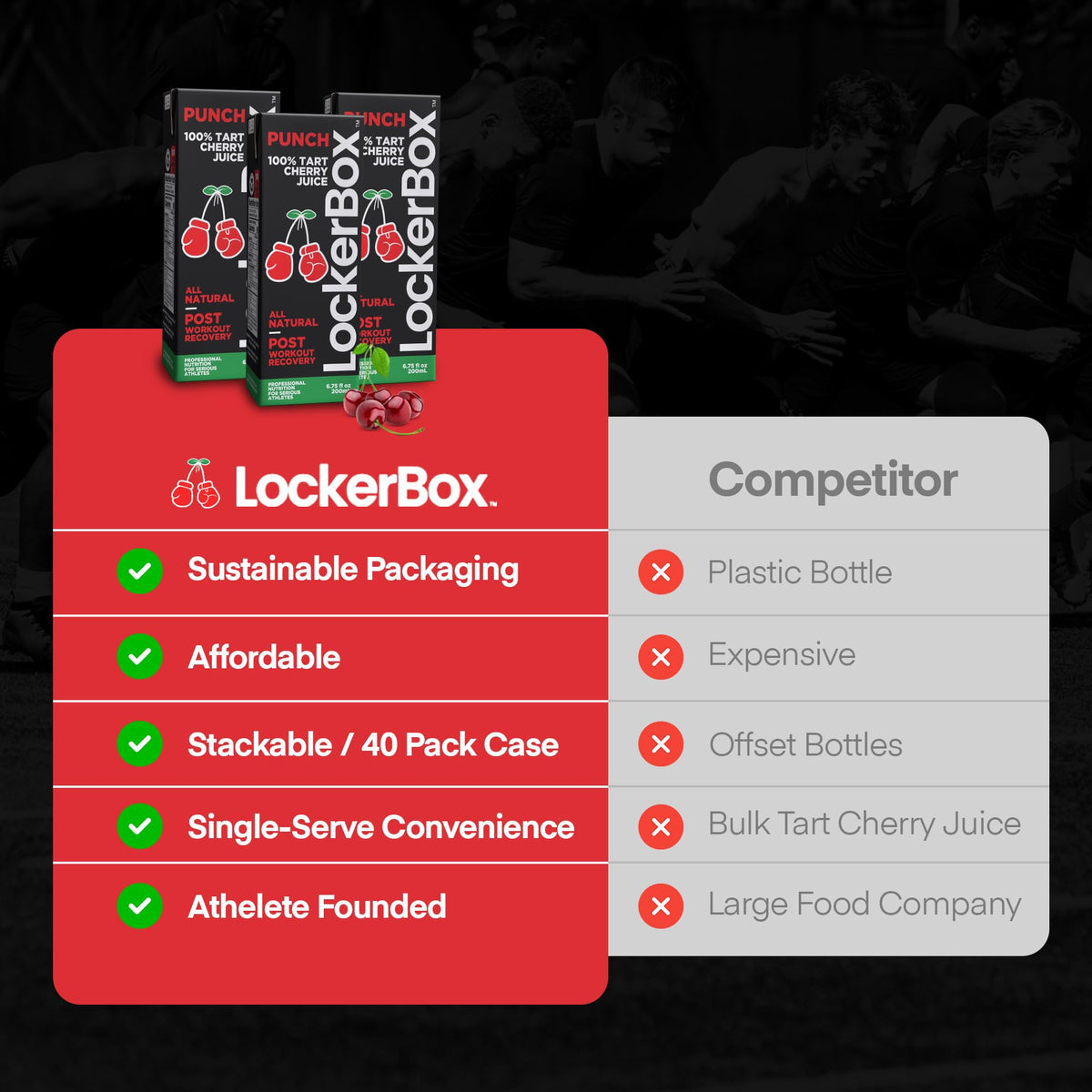 LockerBox PUNCH grab-and-go juice box in gym bag.