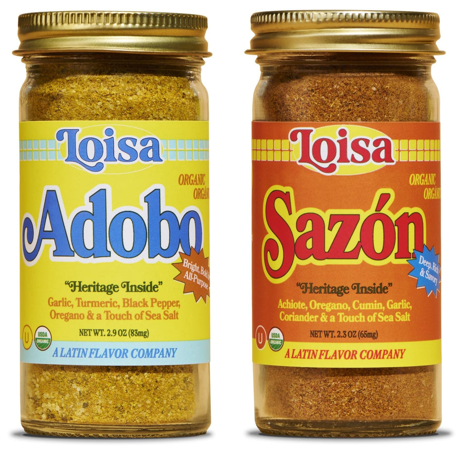 Loisa Adobo + Sazon Duo bottle front for easy weeknight flavor enhancement