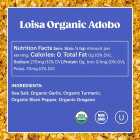 Loisa Adobo Organic spices close-up showing garlic, turmeric, oregano for authentic color.