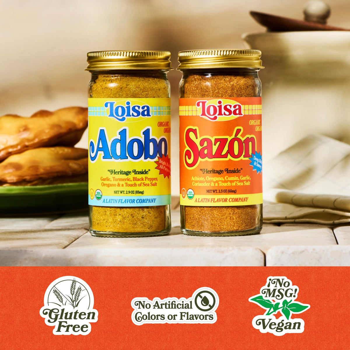 Loisa Sazón ingredients label highlighting oregano, cumin, garlic, achiote.