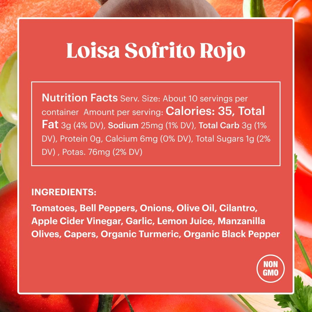 Close-up of Loisa Sofrito Rojo ingredients, featuring fresh ajicitos and culantro.