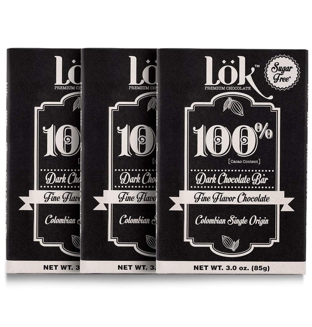 LöK dark chocolate bar front view showing 100% cacao for bold flavor