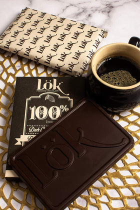 LöK vegan gluten-free badge shown with chocolate bar imagery.