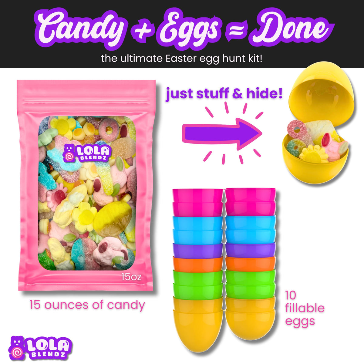 Lola Blendz foam chewy candy in varied shapes for party tables.