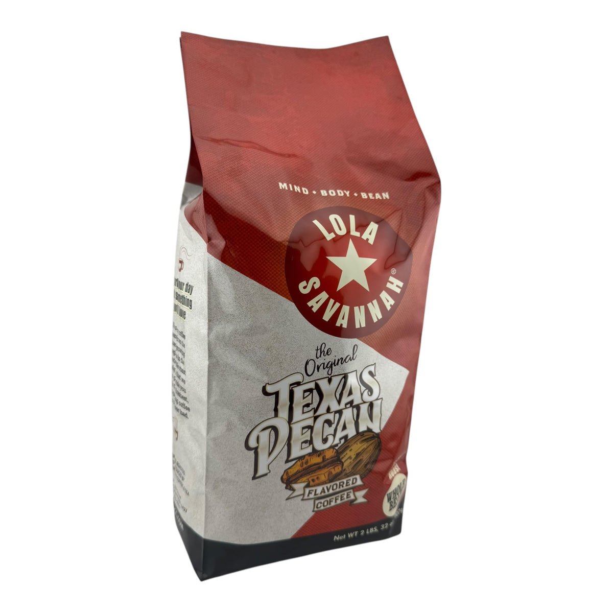 Lola Savannah pecan coffee beans ready for grinding for rich pour-over.