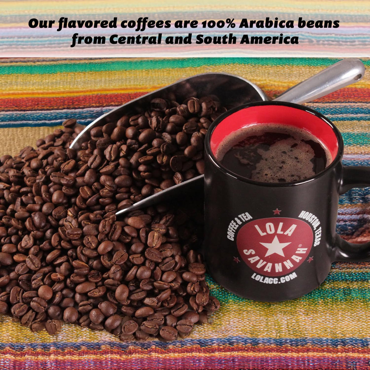 Lola Savannah Texas Pecan bag open, rich aroma ready for a flavorful cup.