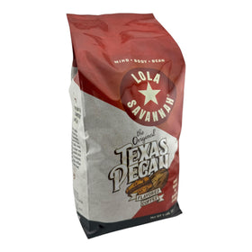 Lola Savannah Texas Pecan Ground Coffee bag back with freshness details