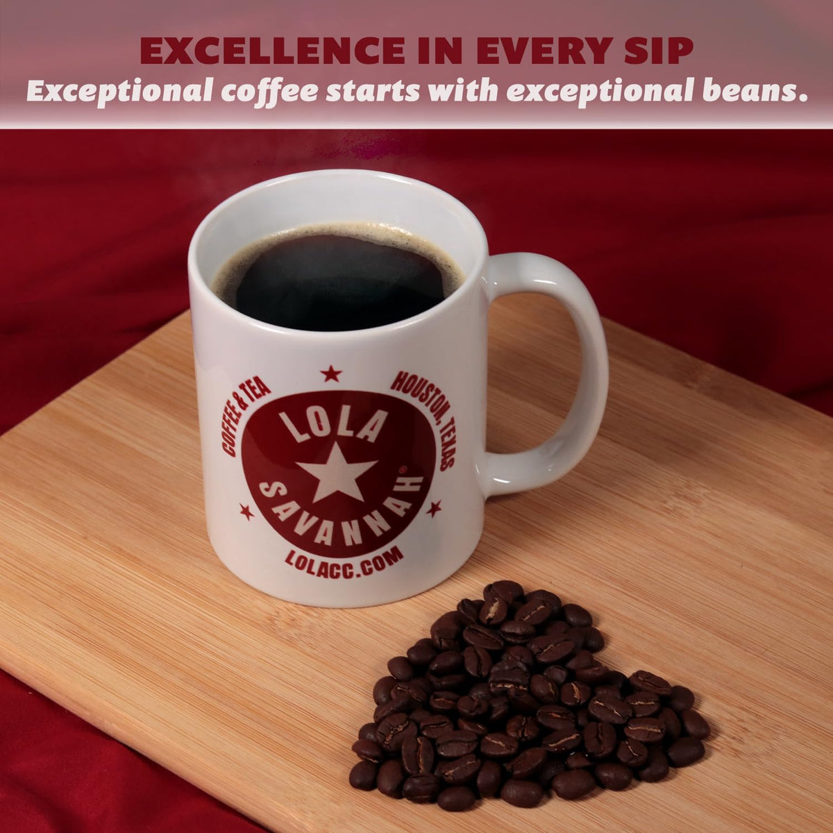 Lola Savannah Texas Pecan Ground Coffee beans close-up, premium quality