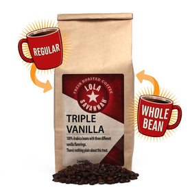 Close-up of Lola Savannah Triple Vanilla Arabica beans showing premium quality.