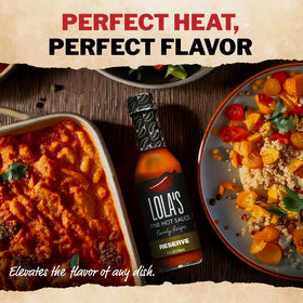 Lola's Family Reserve hot sauce pouring action to spice up dishes.