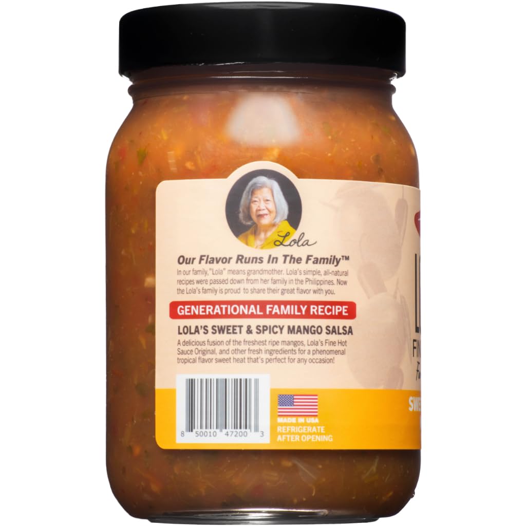 Lola's Mango Salsa with jalapeño as a dip for tortilla chips