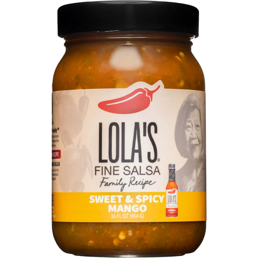 Lola's Sweet & Spicy Mango Salsa jar ready for dipping and flavor