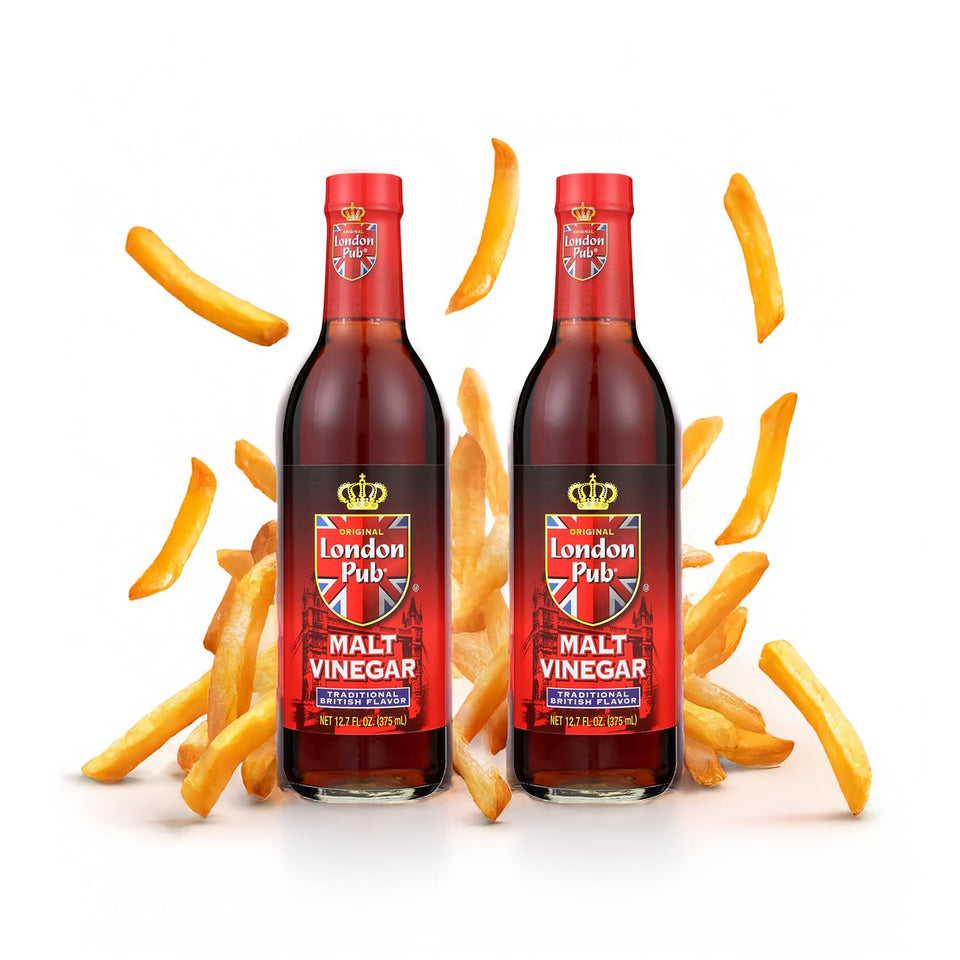 London Pub Malt Vinegar bottle pour; bold tang and heritage.